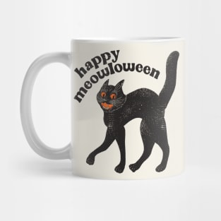 Happy Meowloween Vintage Black Cat Halloween Design Mug